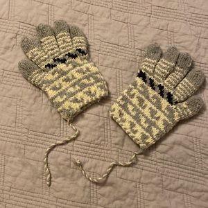 Hand knit gloves cotton blend blue & white